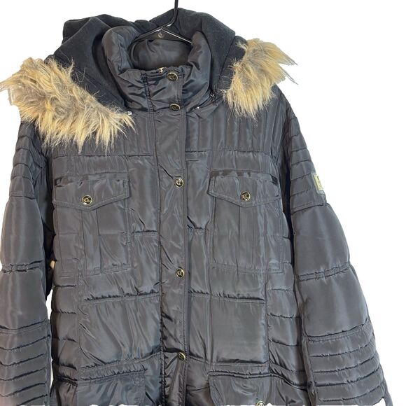 Rocawear Classic Black Long Puffer Coat women's 2X Winter Parka Faux Fur Hooded - Picture 4 of 16